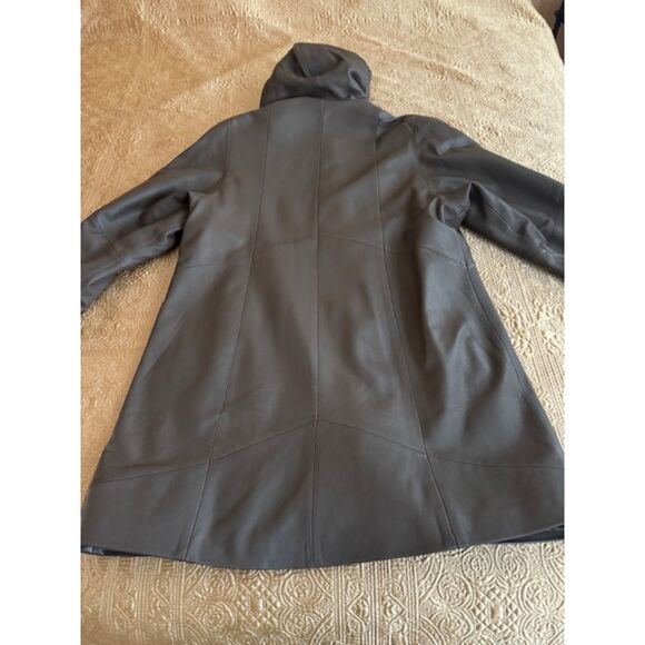 Genuine leather with quilted lining hooded women's coat, size XL - Picture 2 of 13